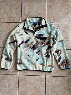 Rare Vintage Patagonia Owl Synchilla Snap Fleece Pullover in Cream